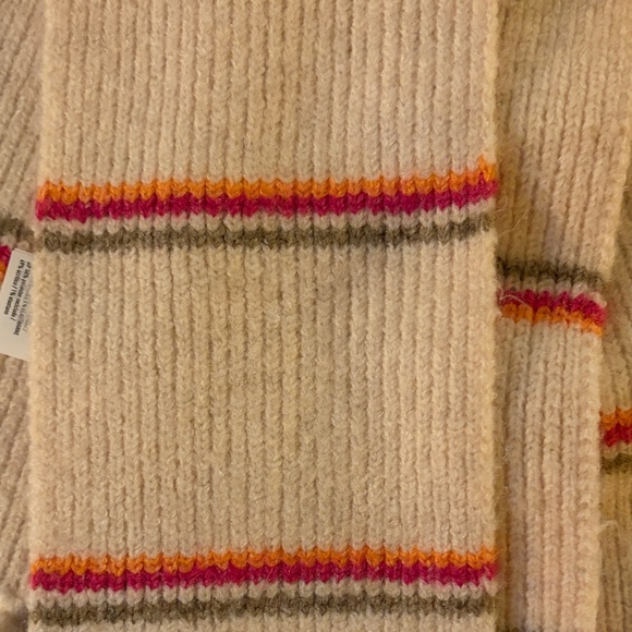 American Eagle NWT ivory Striped (orange/hot pink/green) Knit Scarf with Fringe - Picture 5 of 5